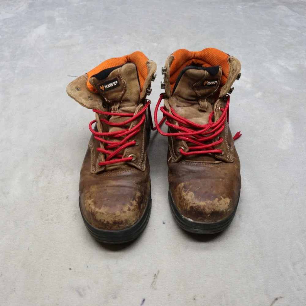 Hawx Mens 9D Work Boots Brown Leather Rugged Utility Lace Up Composite Toe WTL-5